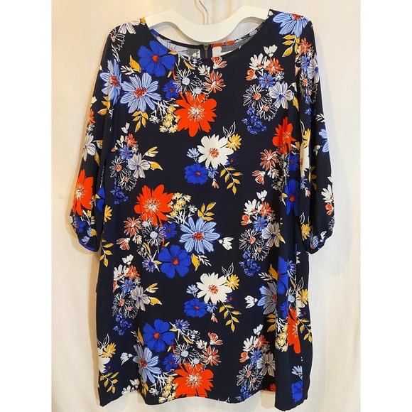 Old Navy Shift Dress LARGE PETITE Long Sleeves Navy Floral NEW - Picture 1 of 7